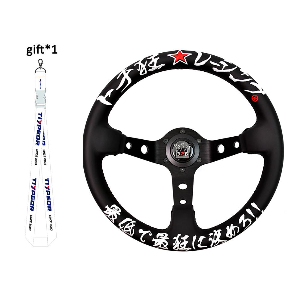 3two6 power JDM 320mm Sports Steering Wheel Black Spoke Depth Racing Steering Wheel with 5mm Thick Bracket 001-GZFXP336-01