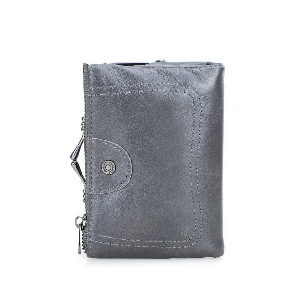 CONTACTS Cartera de Cuero Genuino para Mujer con Cierre de Beso Billetera Pequeña de Metal para Monedas Cierre de Broche y Cremallera Bolsillo para Monedas Portatarjetas de Crédito RFID Mini Cartera