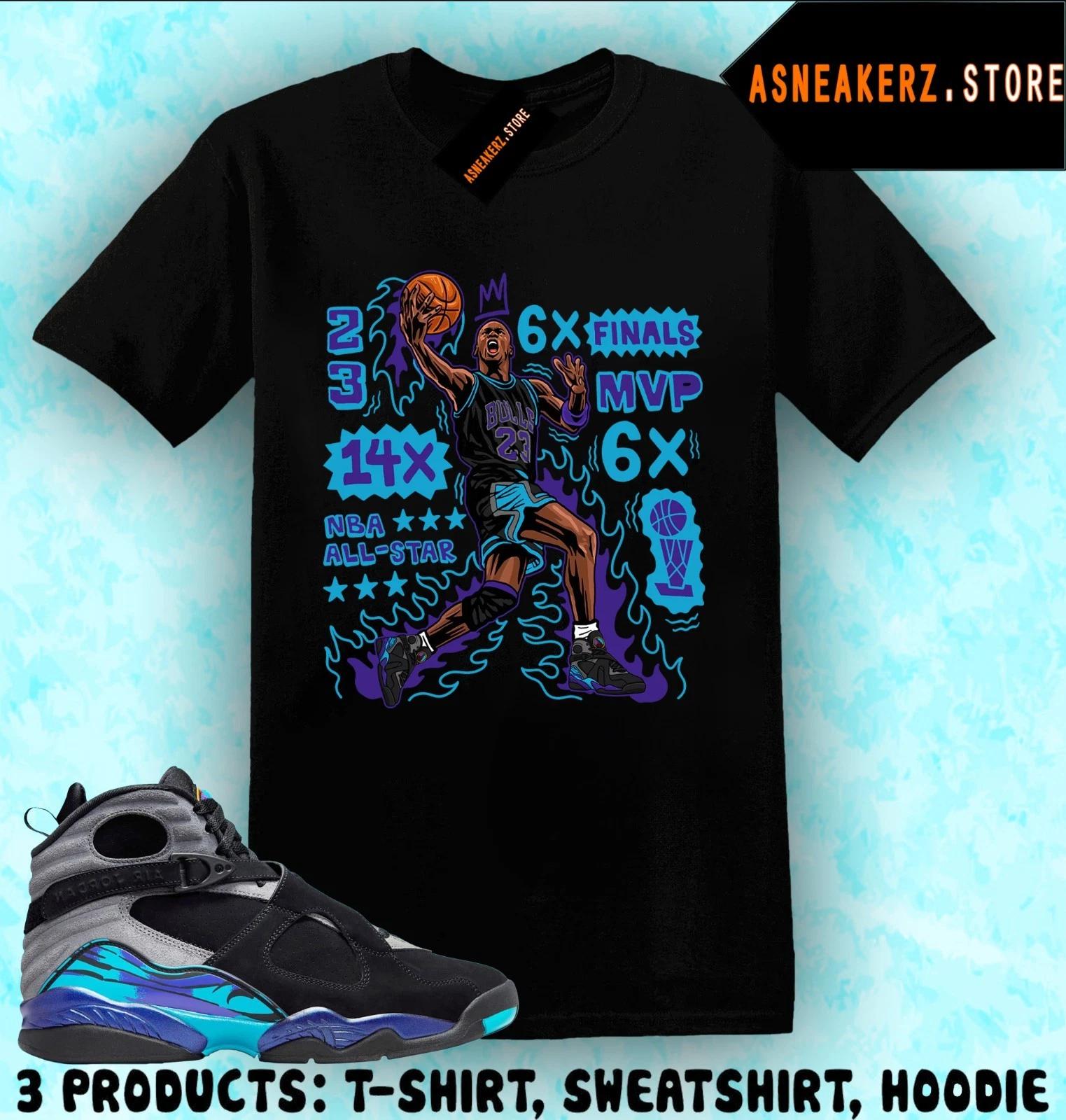 Tee Shirt Matching AJ 8 Aqua 2025 To Match Sneaker MJ Flair 23 T shirt L