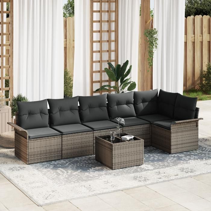 VidaXL Ensemble de canapé de jardin 6 pièces avec coussins en poly rattan noir 3345389