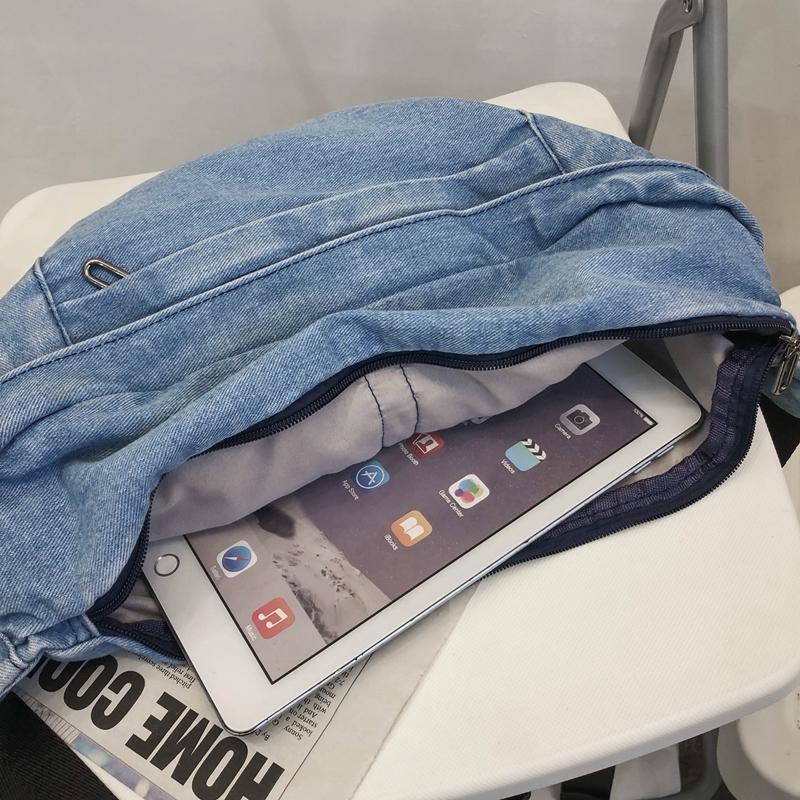 Student's Large Capacity Denim Chest Bag Women's Crossbody Bag Waist Bag
