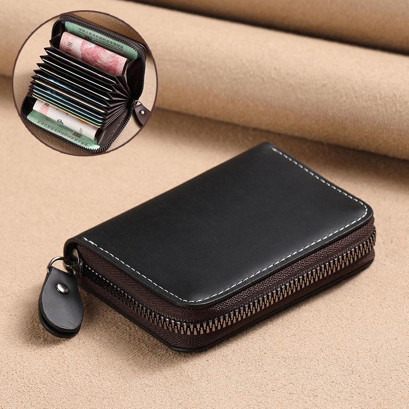 Men's Wallet PU Leather Credit Card Holder RFID Blocking Zipper Pocket Men Women Passport Card Bag Multi-card Zipper Coin Wallet