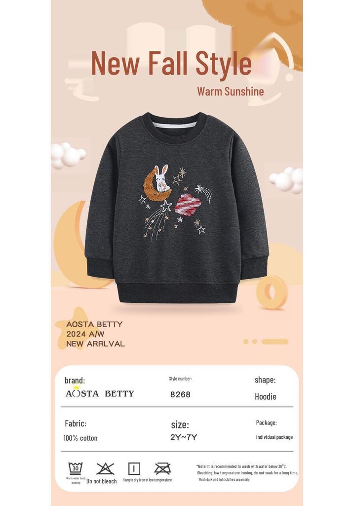 New Autumn Girls' European-Style Rabbit Sequin Embroidery Long Sleeve Knit Hoodie