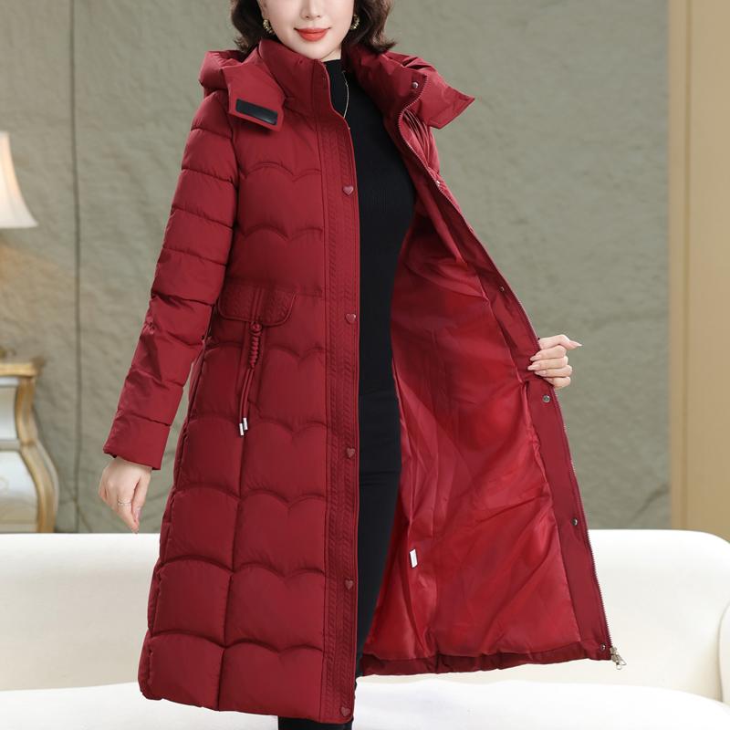 Μεγάλα Μεγέθη XL-5XL Μπουφάν Γυναικών Μέσης Ηλικίας Χειμωνιάτικα Μακριά Παρκά με Κουκούλα Χοντρά Ζεστά Κομψά Γυναικεία Μπουφάν