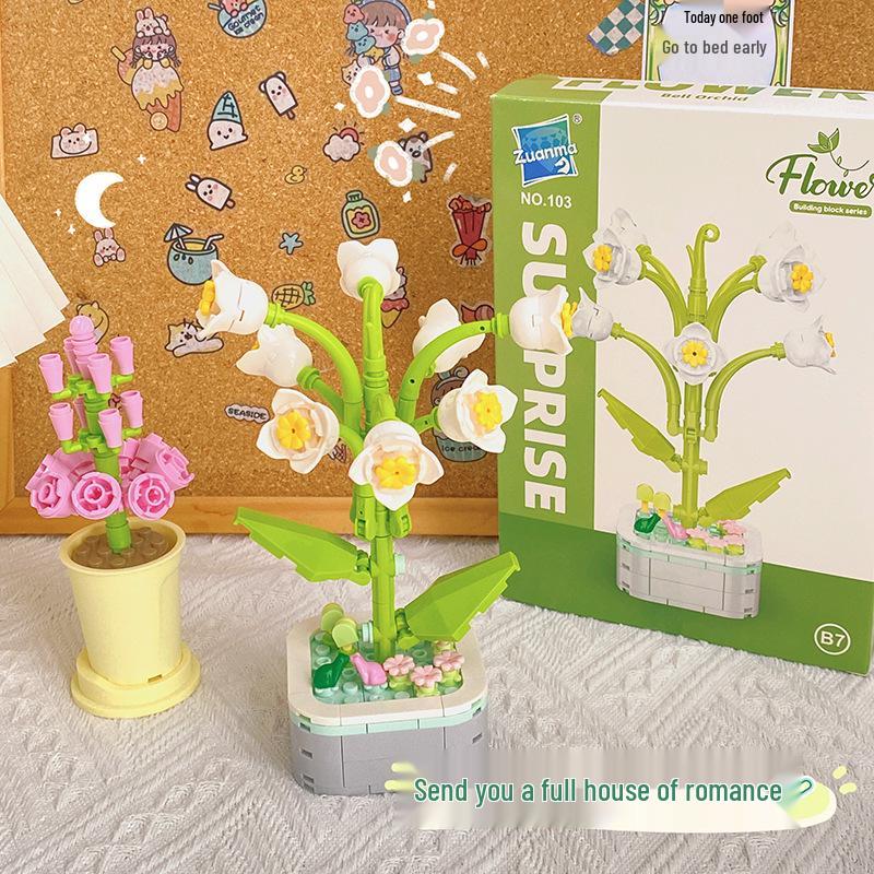 Children's Educational DIY Flower Building Blocks Compatible with LEGO - Handmade Cartoon Toy Set for Elementary Students