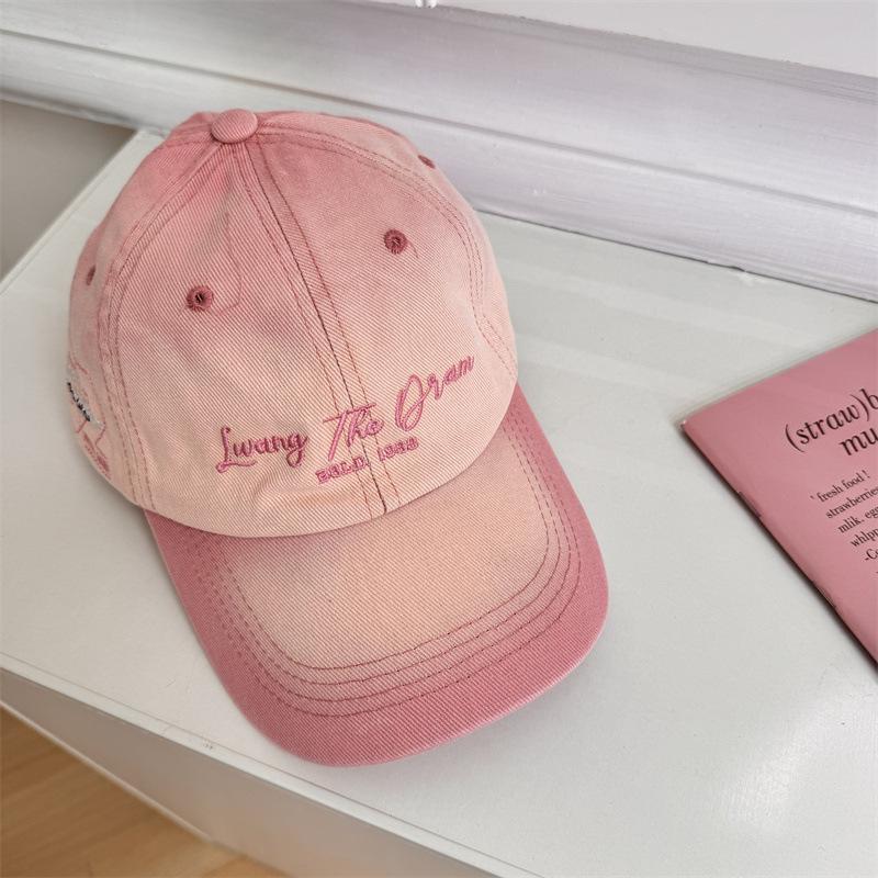 Gradual change color letter embroidery baseball cap women's wide brim enlarged and deepened soft top hat big head circumference show face small hat