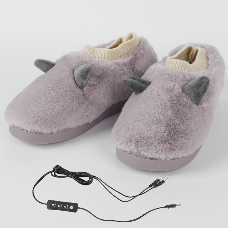 Usb Heating Slippers for Women Adjustable Temperature Warm Keeping Home Shoes Female Cute Little Monster Comfort Plush Slippers