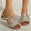 Fashion Fashion Rhinestone Chunky Heel Sandals Women Gold Sequin Decor High Heels Slippers Woman Peep Toe Mesh Breathable Beach Sandals
