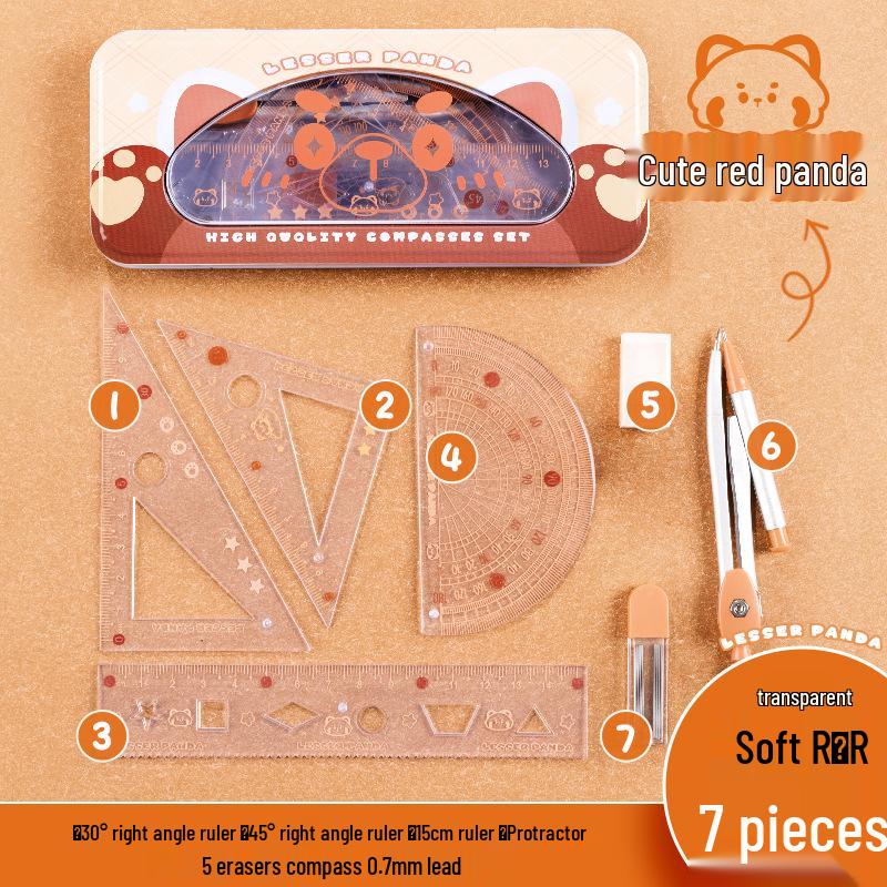Capybara Cartoon Tin Box Stationery Set: 15cm Soft Ruler, Compass, Protractor for Elementary Students
