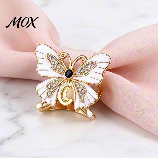 Rhinestone Scarf Ring Enamel Butterfly Ring, Sparkling Slide Buckle Retro Elegant Wrap Holder for Women Neckerchiefs Scarves Shirts Vintage Style