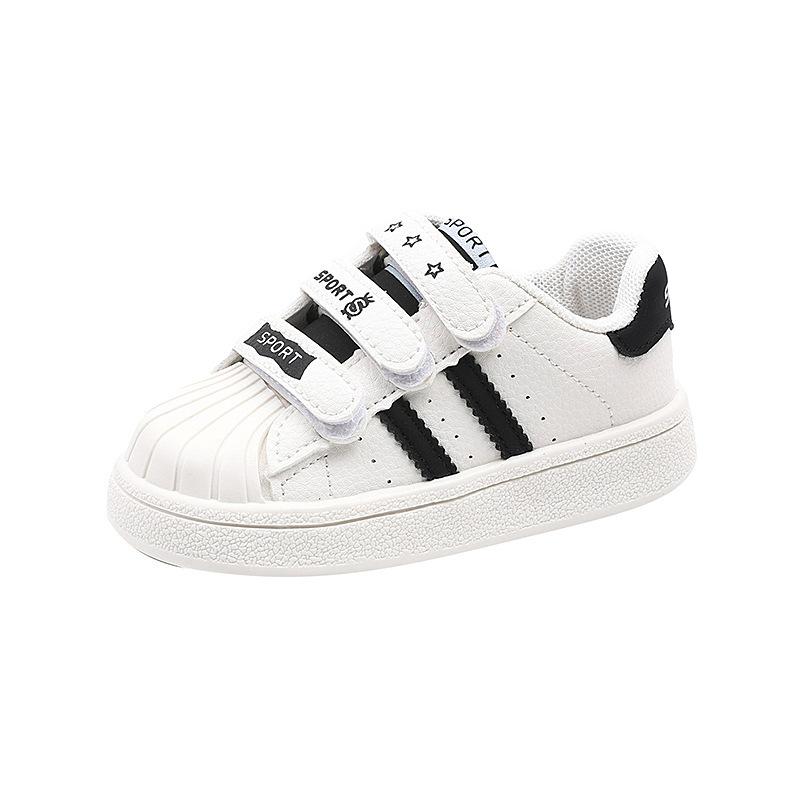 Kids Leather Sneakers Soft Sole Velcro White Shoes Boys Girls Casual Flat Trainers Autumn Fashion Comfortable Walking Shoes