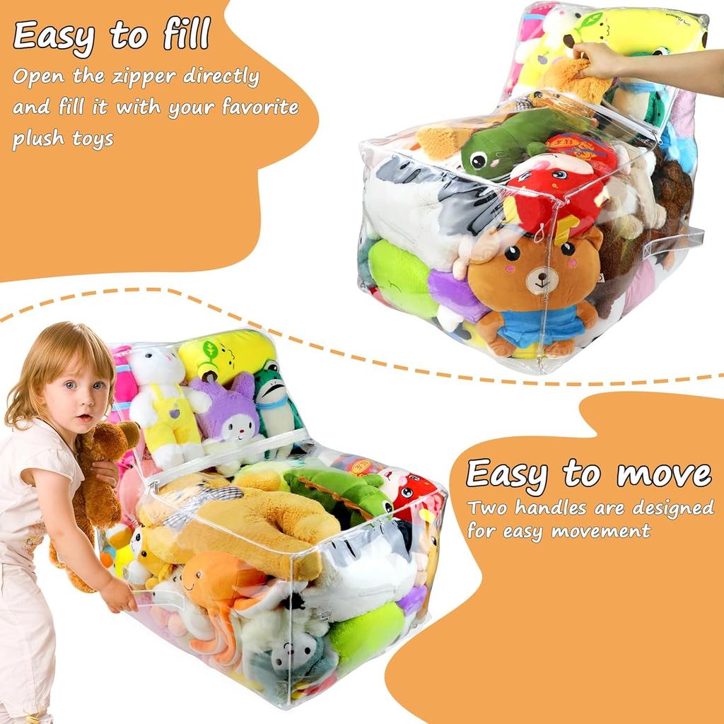 Clear Stuffed Animal Bean Bag Chair Cover for Kids, Waterproof Large Stuffable Beanbag Chair Cover, Creative PVC Plush Toys Storage, for Organizing