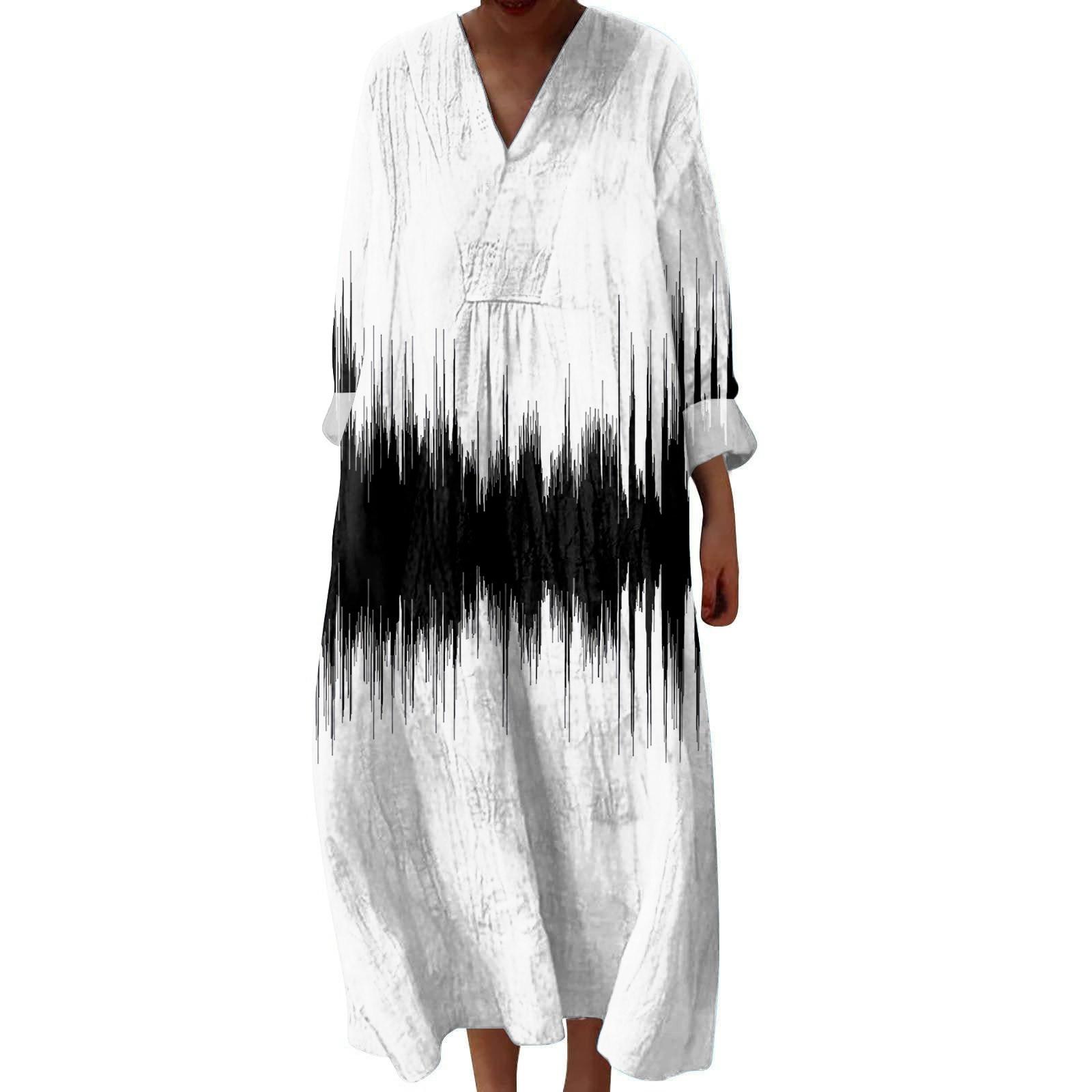 

Женское повседневное и модное платье с V-образным вырезом и принтом, с длинным рукавом XXL