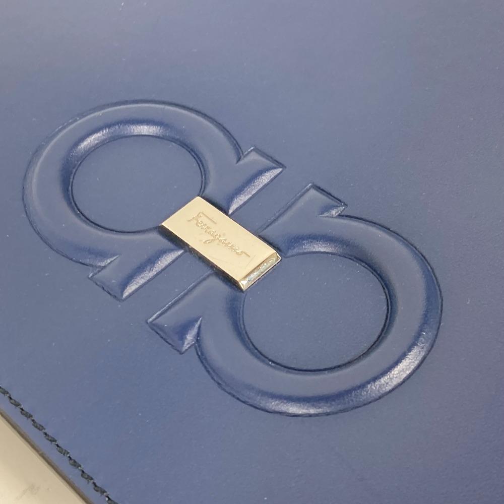 Salvatore Ferragamo Gancini Bag Pouch with Strap Clutch Bag Leather Blue