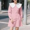 VONDA Women Patchwork Casual Doll Collar Long Sleeve Slim Waist Mini Dress