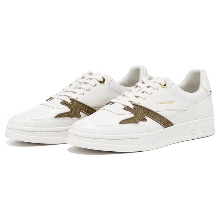 Li-Ning 1990 Rebound Shock Absorption Low-Top Sneakers Men Sneakers White Brown ALHT065-3