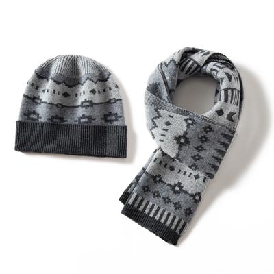 Women's 100% Cashmere Diamond Pattern Scarf and Hat Set Winter Thickened Multi FunctionEar-Protecting Knitted Two-Piece Ensemble