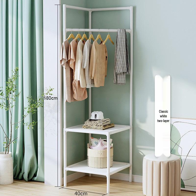 Modern Minimalist Metal Floor Coat Rack: Multifunctional Bedroom Clothes Hanger & Storage Solution.