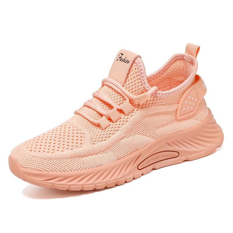 Women's Breathable Knit Mesh Casual Sports Running Shoes, Solid Color Versatile Trendy Footwear.
