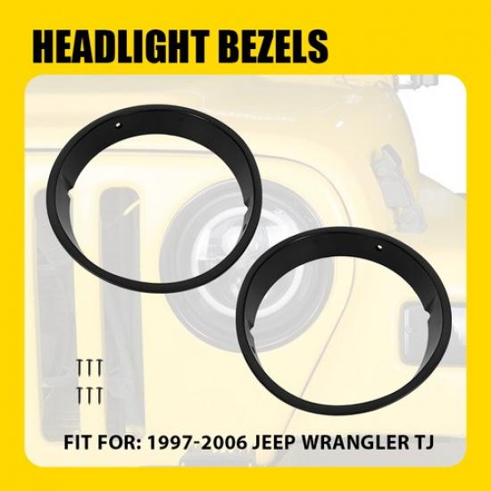 

2 Front Headlight Bezel Cover Lamp Cap Gille For 1997-2006 Jeep Wrangler TJ QLL
