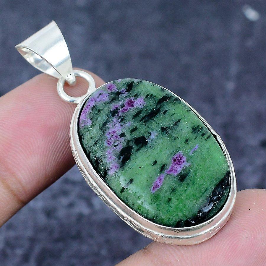 Natural Ruby Zosite Gemstone 925 Sterling Silver Jewelry Pendant 1.85" B8s91