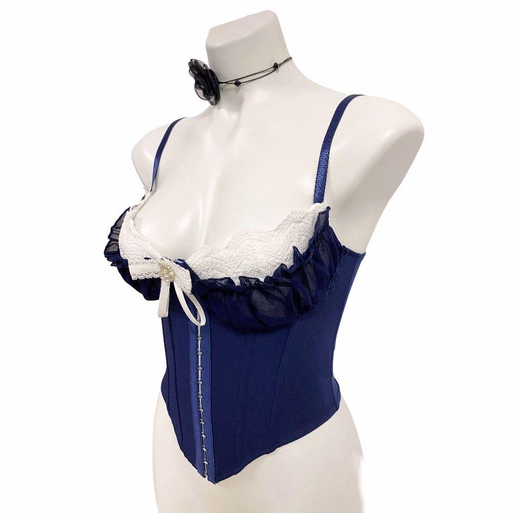 Bowknot Lace Corset Ruffle Suspender Vest Spicy Girl Style Lace Flower Camisole  Ladies