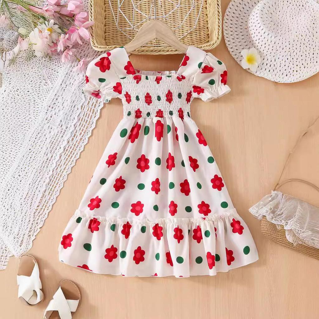 Moda para Niñas Lindo Vestido de Flores Verano Niños Casual Dulce Bonito Vestido de Princesa de Manga Corta
