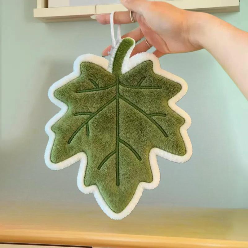 Cute Creative Plant Leaf Shape Hand Towel Thick Absorbent Coral Fleece Hanging Towel For Kitchen Bathroom Handkerchief