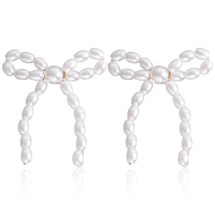 Sweet Pearl Bowknot Pendants Earrings Jewelry Temperament Long Dangle Earrings 1