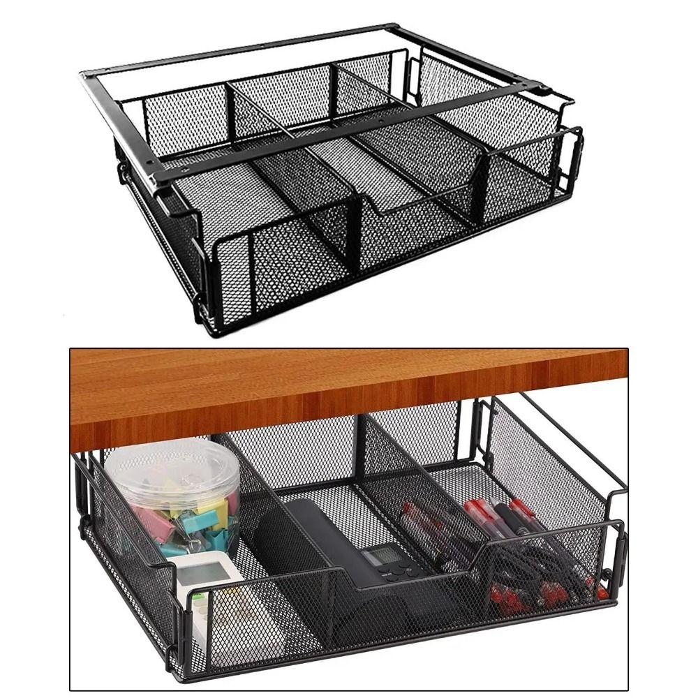 Slide-Out Desktop Organizer Large Capacity Metal Storage Basket Under Desk Drawer  Classroom