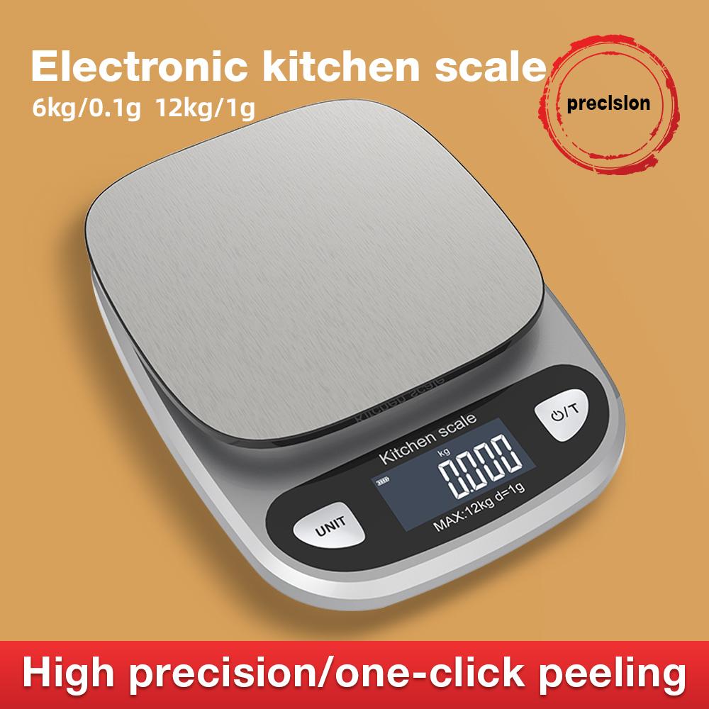 Waterproof Stainless Steel Scale LCD Display Digital Electronic Kitchen Scale 12kg/1g 6kg/0.1g  Measuring Weighing Baking Tool