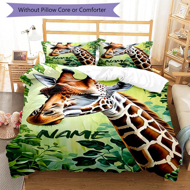 3pcs Custom Name Giraffe Bedding Set Duvet Cover Closure Includes 1 Duvet Cover & 2 Pillowcases, Soft and Comfortable for All Seasons.