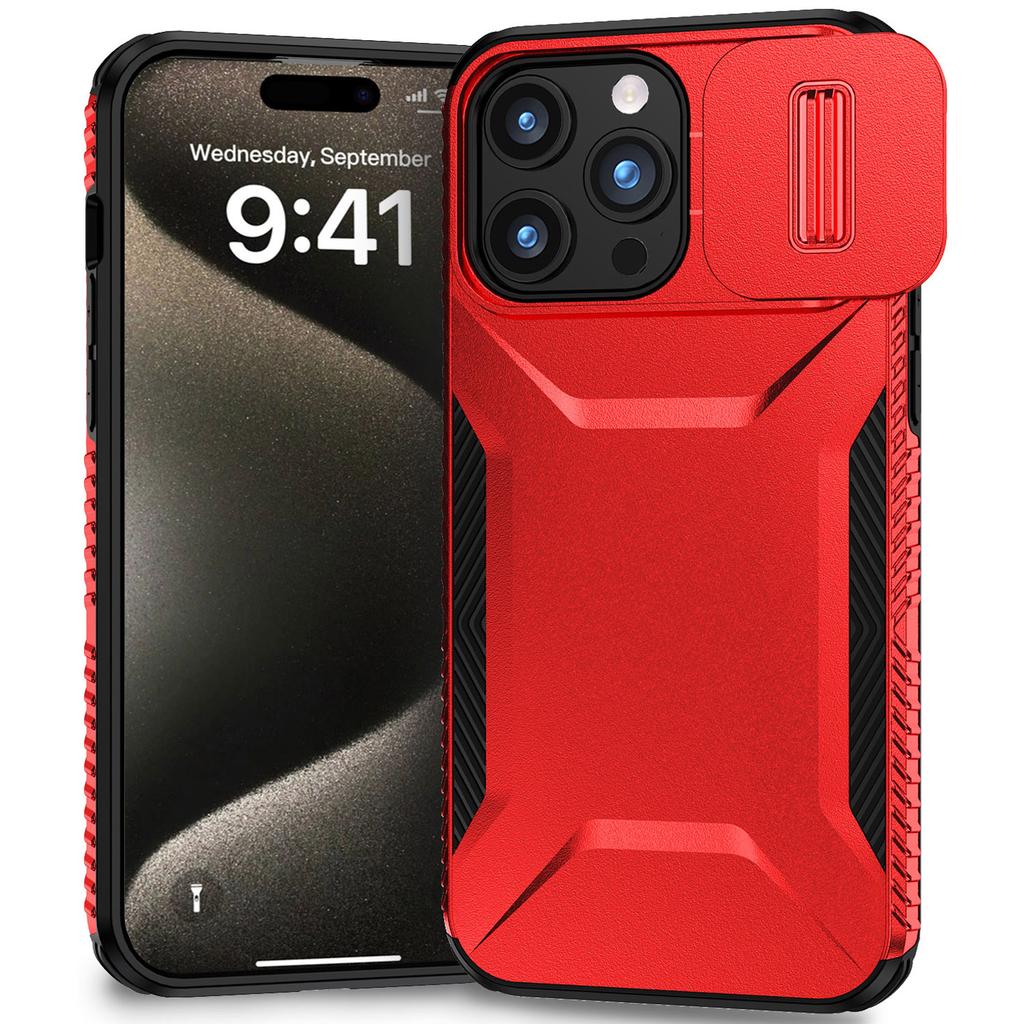 Für iPhone 15 Pro Hülle Rutschfeste PC+TPU Handyhülle mit Schiebekameraabdeckung