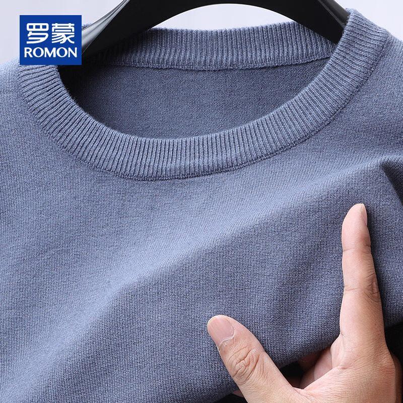 ROMON Men's Loose Fit Round Neck Knit Sweater