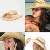 Europäischer Stil Sommer Raffia Panama Hut für Damen, Strandurlaub Sonnenschutzmütze, Mode Cowboy Strohhut