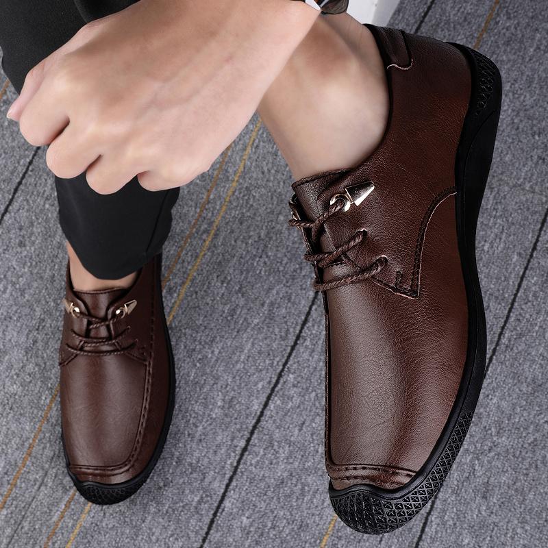 Fashion Men's Genuine Leather Oxford Shoes Comfortable Walking Shoes Anti-Slip Sole Formal Office Dress Shoes Men Fashion Lace-Up Flats