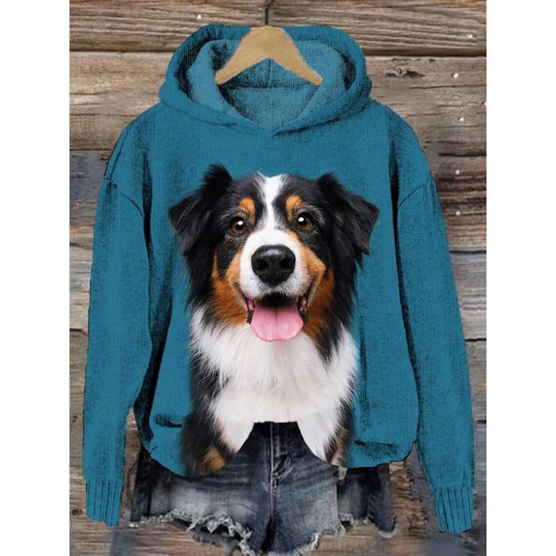 Damen Hoodie 3d Tiere Langarm Damenbekleidung Herbst Hip Hop Mode Street Style Lustiges Hunde Muster Kapuzenpullover
