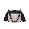 Woven Chain Handbag Women's 2025 New Textured Straw Shoulder Messenger Bag Versatile Contrasting Color Small Square Bag
