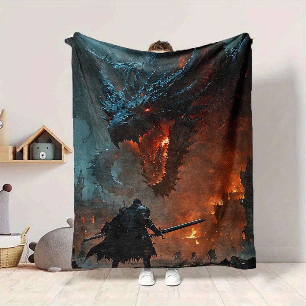 1pc Dragon Fantasy Blanket, Lightweight Flannel Throw Blanket For Sofa, Bed, Travel, Camping, Living Room, Office, Couch, Chair, And Bed