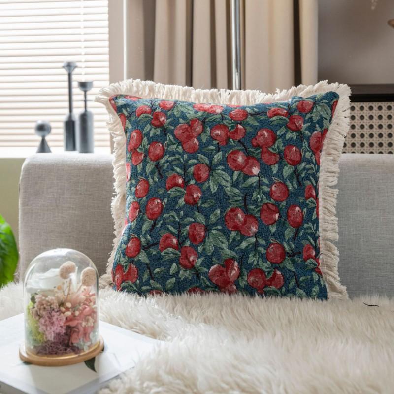 American Style Floral Jacquard Throw Pillow Cover With Tassel Trim Sofa Chair Bed Car Decor 45x45cm 60x60cm