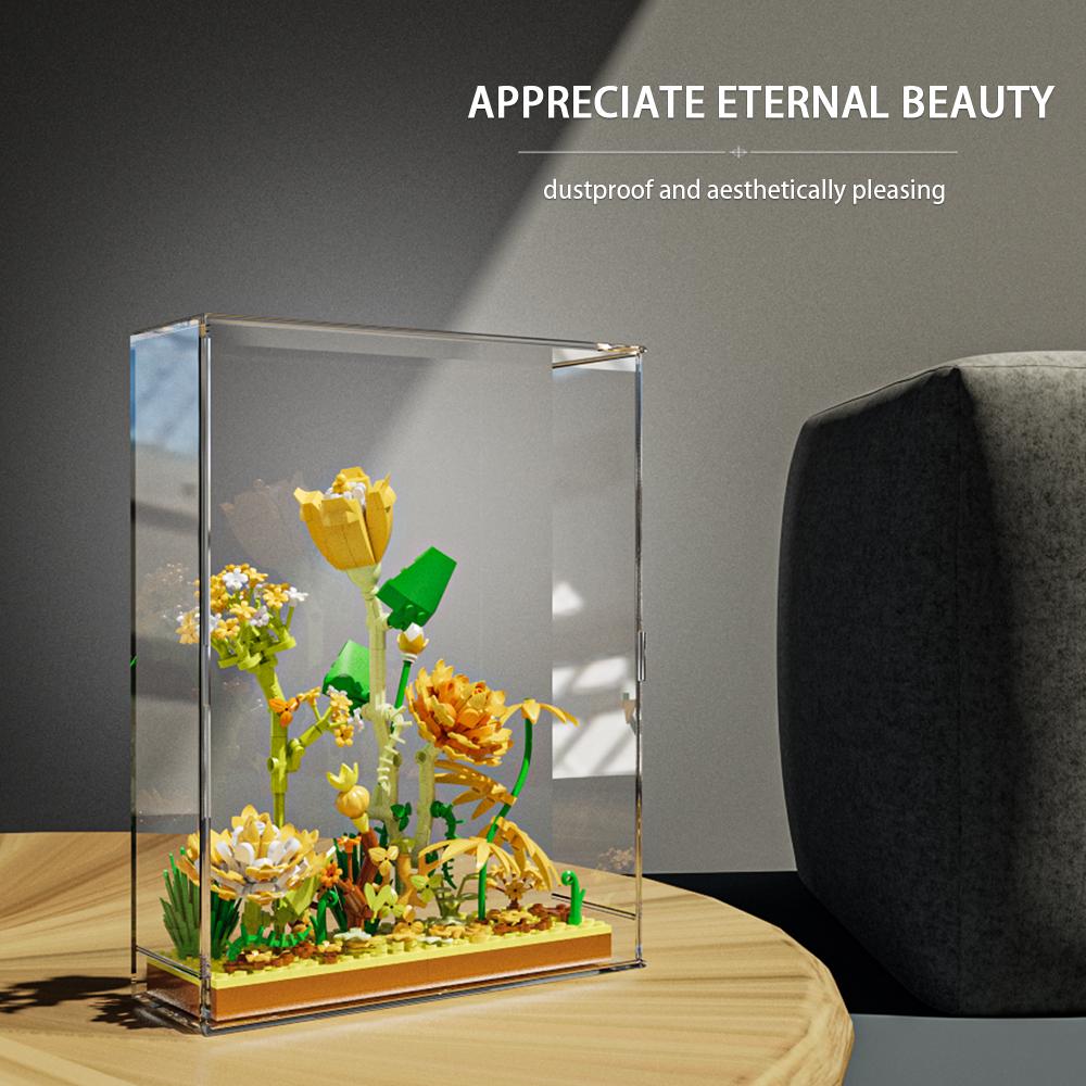Micro Flower Building Blocks Mini Bricks Particles Eternal Life Flowers Home Decoration Assembling Puzzle Toy with Acrylic Cover