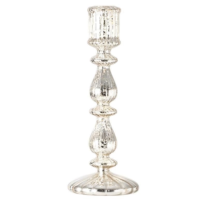 Candle Stick Holders Tapers Candle Holders Ribbed Glass Candlestick Holders with Wide Round Base for Dining Table Shelf Display, Home Accent, and