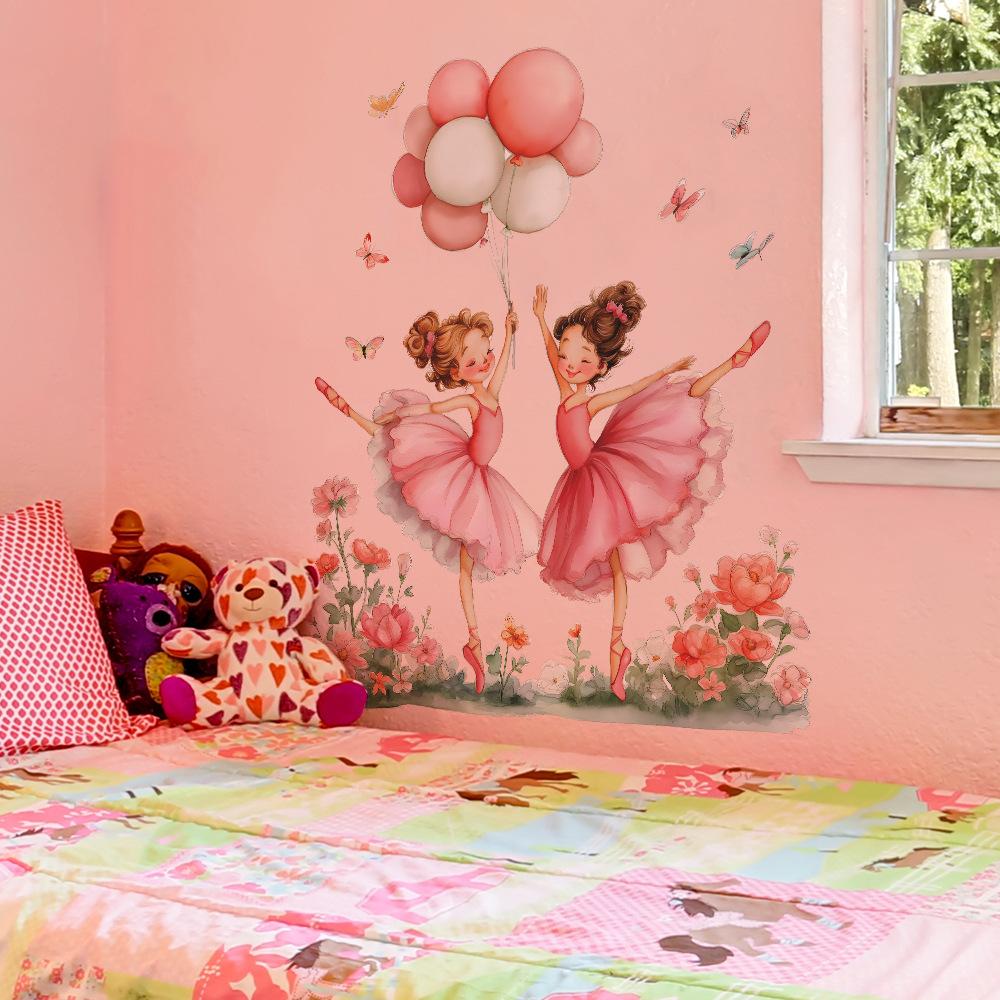 Adesivi Murali Autoadesivi Principessa Danzante Palloncini Fiori per Stanza del Dormitorio Camera da Letto Arredamento Casa