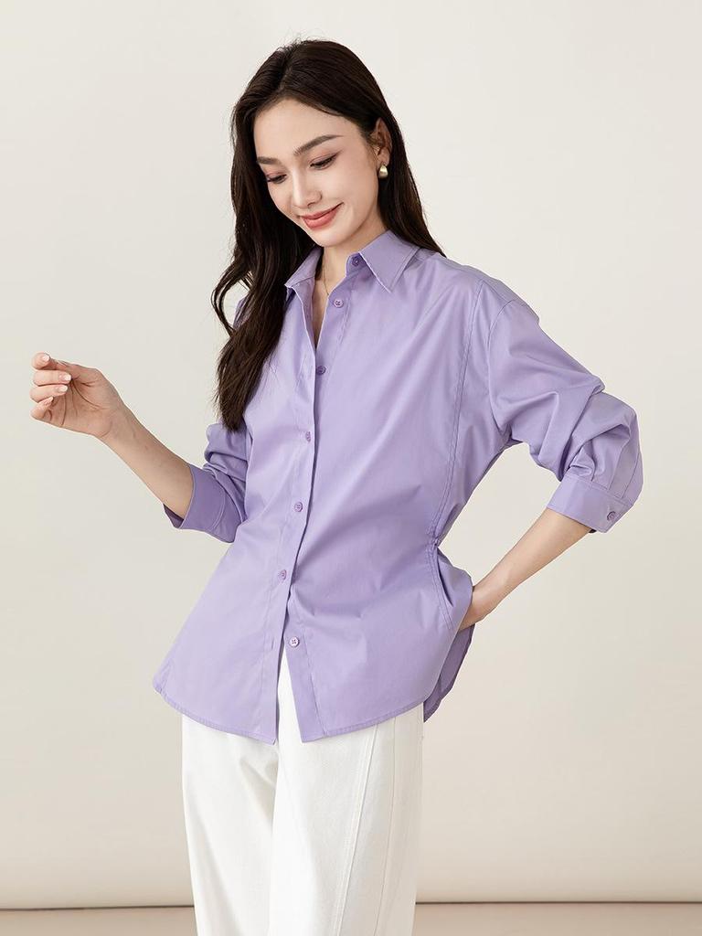 Xin Ge Women's Spring Slimming Long-Sleeve Anti-Wrinkle Waist-Cinching Shirt