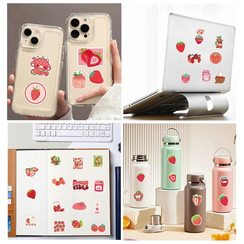 50Pcs Kawaii Strawberry Stickers DIY Stickers Scrapbooking Phone Luggage Skateboard Vinyl Waterproof Graffiti Decals