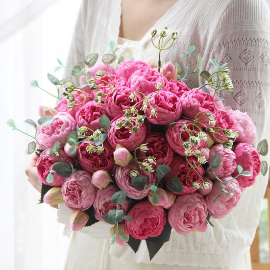 Artificial Peonies Flowers with 5 Heads Blooms And 4 Buds Faux Peony Bouquet Floral Arrangement for Home Vase Decor Boho Wedding Table Centerpiece