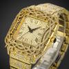 THE BLING KING Hip Hop Rapper Iced Out Thorn Encrusted Square Watch Men Full Rhinestone Square Roman Dial Quartz Wristwatch