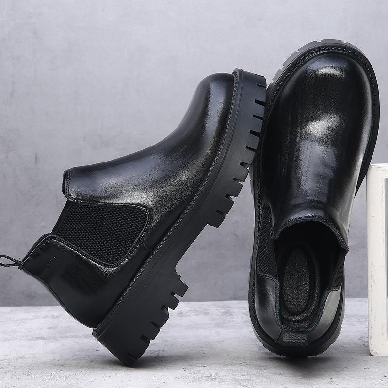 Martin Boots Men's Winter British Style Platform Chelsea Men's Boots Velvet High-top Leather Boots Trendy Versatile Short Boots