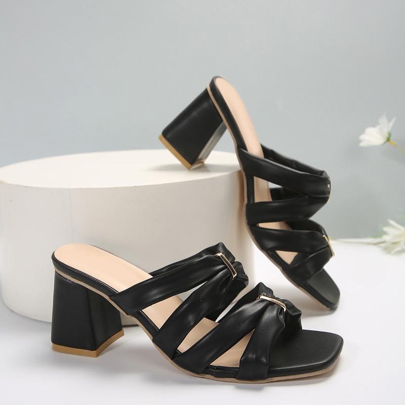Neue High Heels Hausschuhe Damen Quadratische Peep Toe Schuhe Damen High Heels Sandalen Sommer Slides Damen