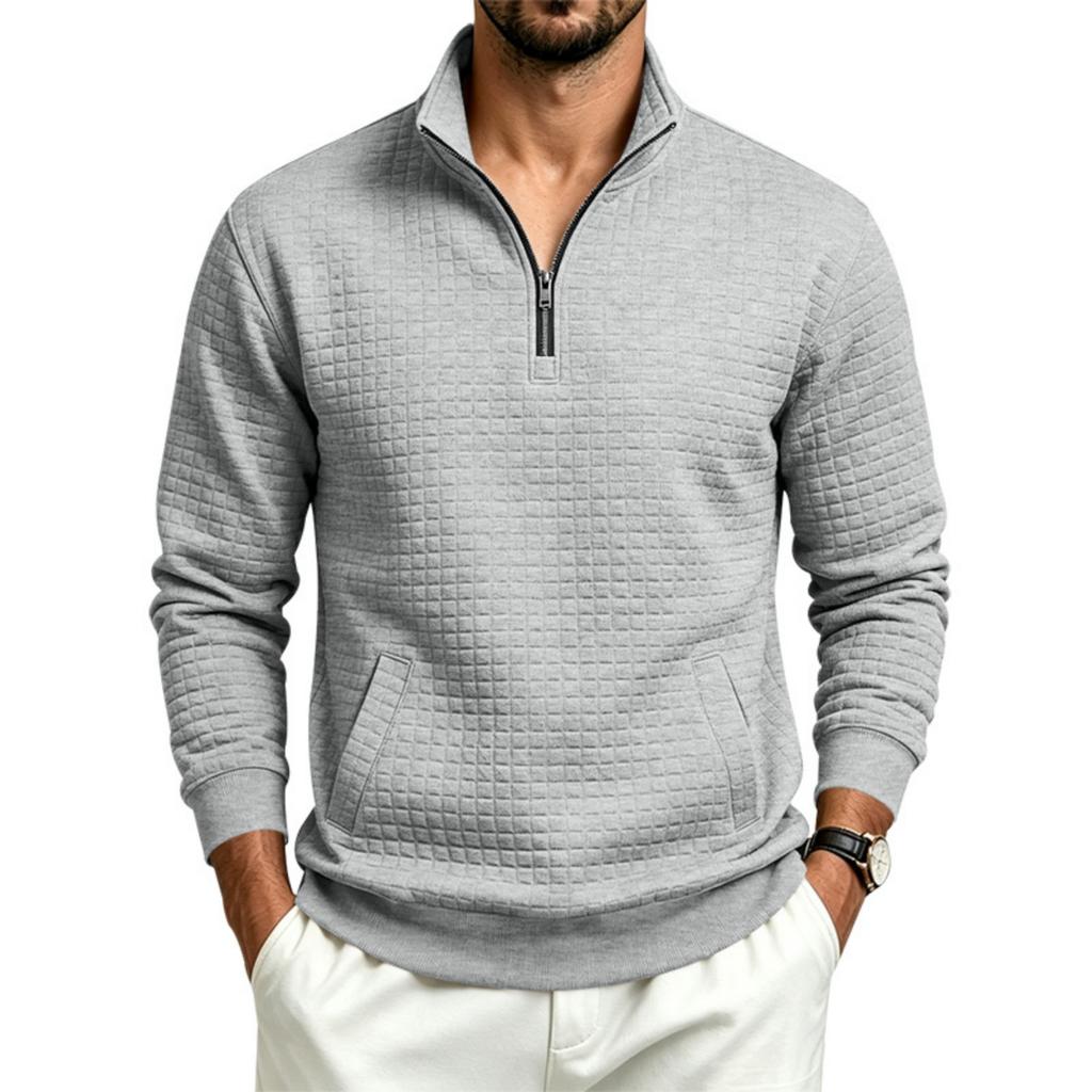 Men's Zip-Up Stand Collar Sweatshirt with Pattern, Loose Fit, Long Sleeve, Casual